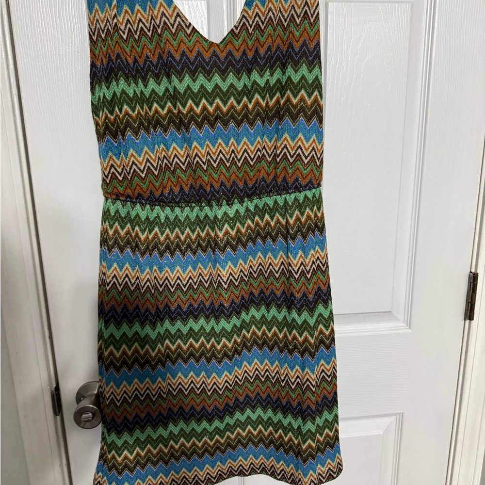 Alyx Brown and Blue Sheath Mini Dress V-Neck Sleeveless